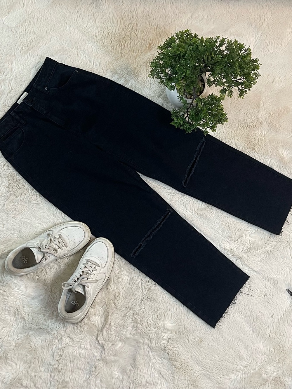 Abrand Jeans A Venice Straight Ripped High Rise Jeans Black Size 28 AU 10
